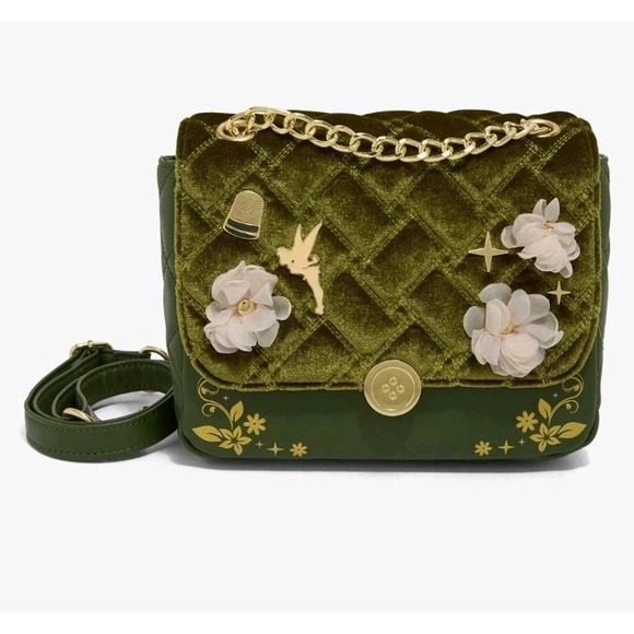 Loungefly Handbags - Loungefly Disney Peter Pan Tinker Bell Velvet Quilted Tulle Florals Crossbody